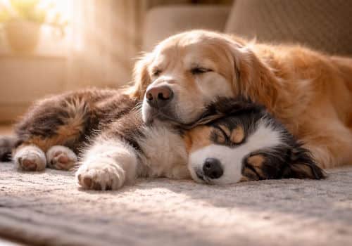 Family dogs resting together